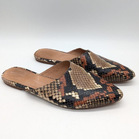 Madewell Remi Snake Print Embossed Leather Slip On Mule Flat Shoe 6.5 - Picture 1 of 9